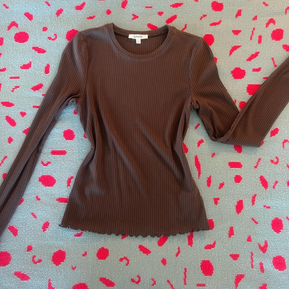 Splendid Chocolate Ribbed Long Sleeve Top